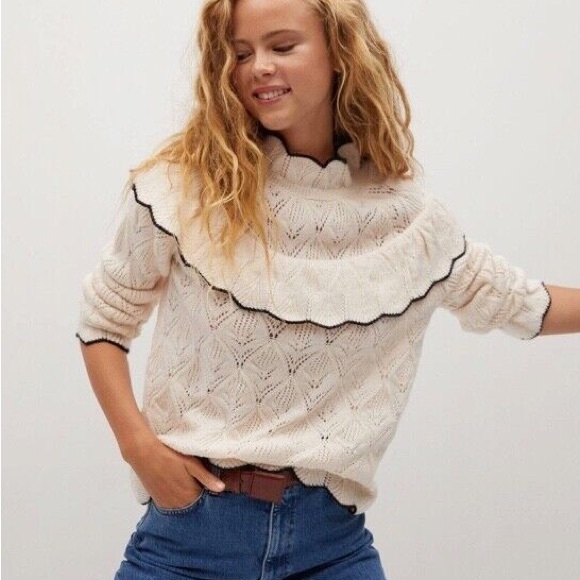 NWT Chic White Knit Sweater with Black Trim - Picture 5 of 5